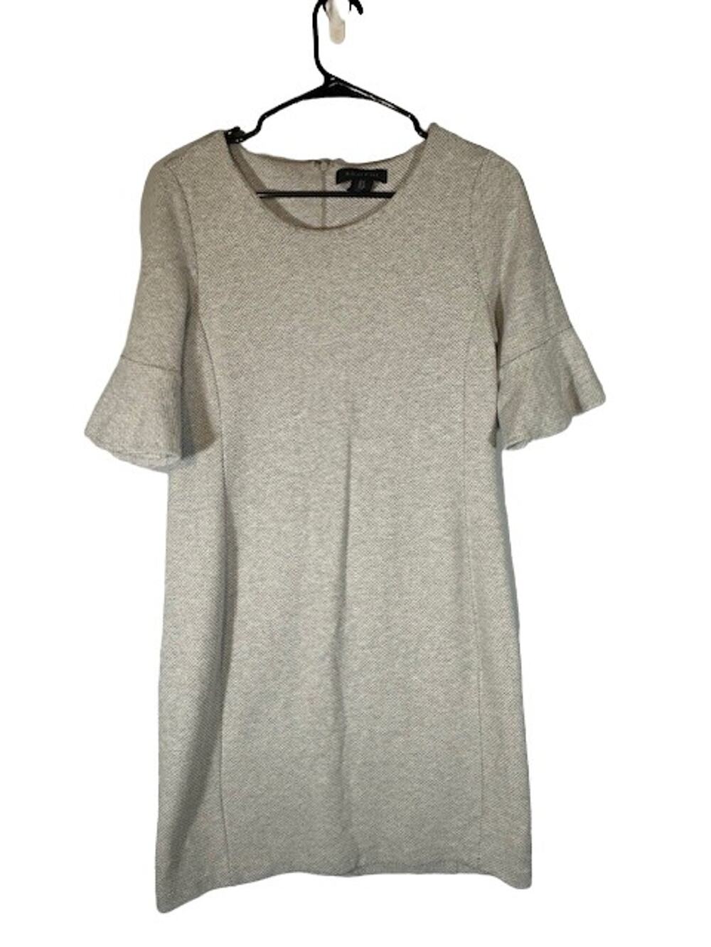 Tahari Gray Short Angel Sleeve Crew Neck Classic Knit Sweater Dress Women Sz 2